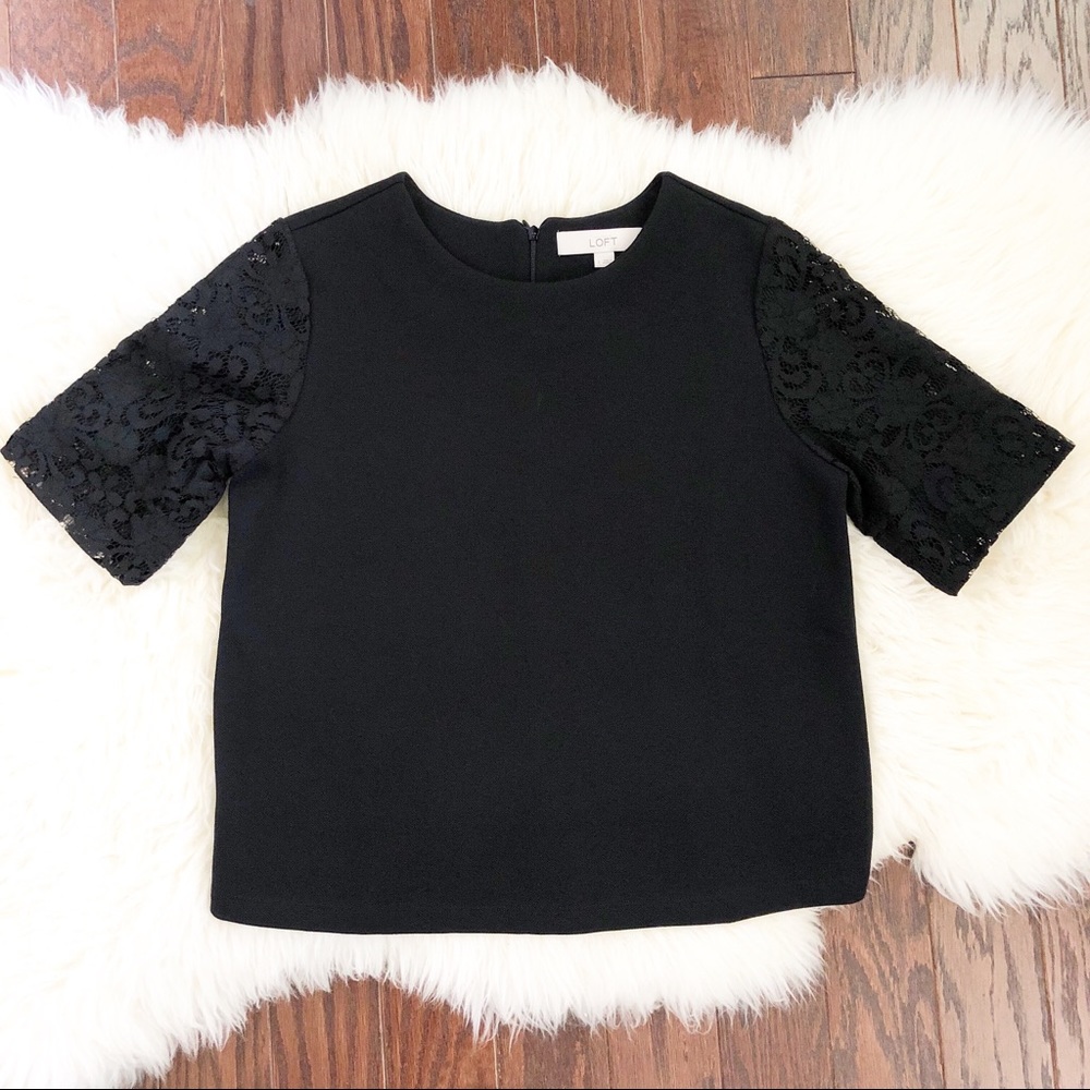 Ann Taylor LOFT Black Short Sleeve Lace Top Size S